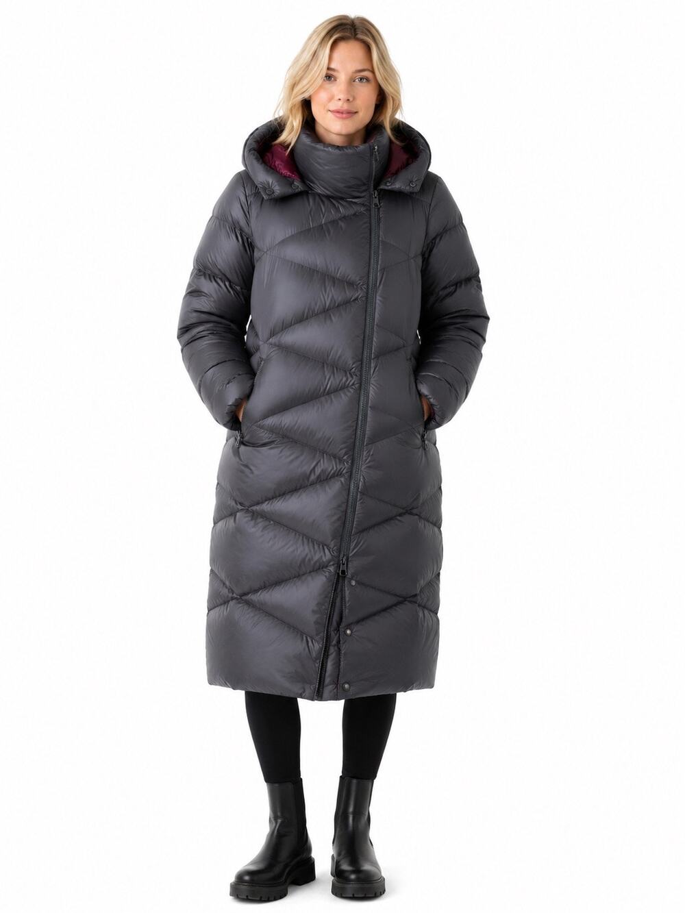Helly Hansen Ask Embla Long Goose Down Hooded Puffer Coat Gray Size L